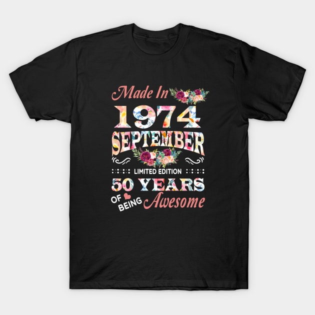 September Flower Made In 1974 50 Years Of Being Awesome T-Shirt by Kontjo